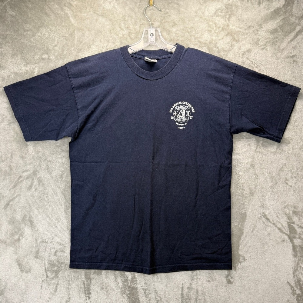 Bayside Mens XL Navy Fire Dept Honor Guard Rockford IL Graphic T-Shirt USA Made
